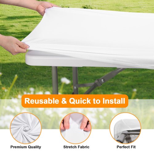 BDDC 2 Pack Rectangle Fitted Table Covers for 6 Foot Tables – 30" x 72" Stretchy Spandex Withe Table Cloth, Washable & Wrinkle-Resistant Tablecloth for Indoor/Outdoor Picnics, Patios & Events