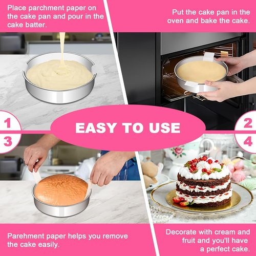EWFEN 8-Inch Stainless Steel Cake Pan Set - Non-Toxic, Leak-Proof & Easy to Clean | Set of 2