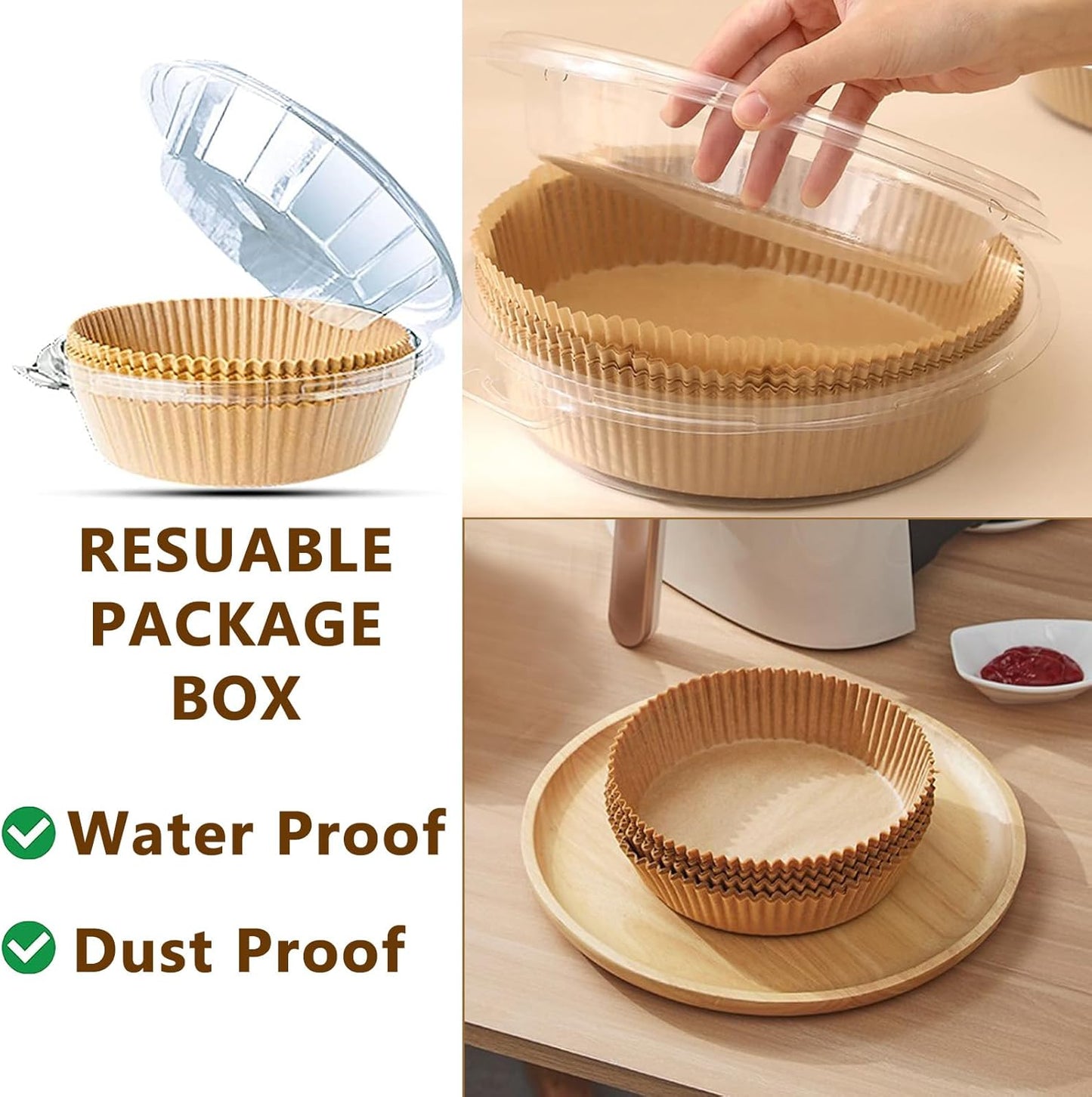 Skiennix Air Fryer Disposable Paper Liners - Non-Stick, Oil-Proof & Food Grade | 200 Pcs, 6.3" Bottom, 8" Top