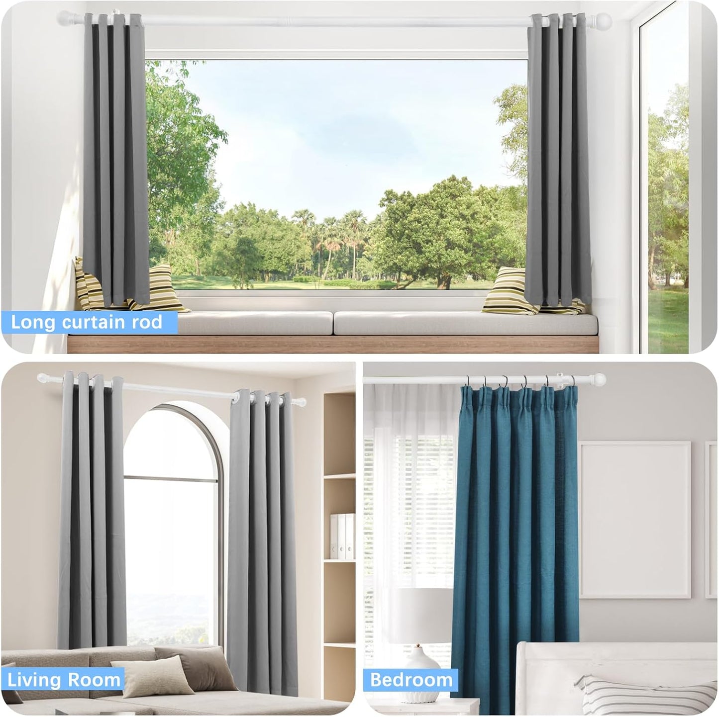 Max Adjustable Curtain Rods by [Brand Name] - 16 to 48 Inches, 1-Inch Diameter, White Finish