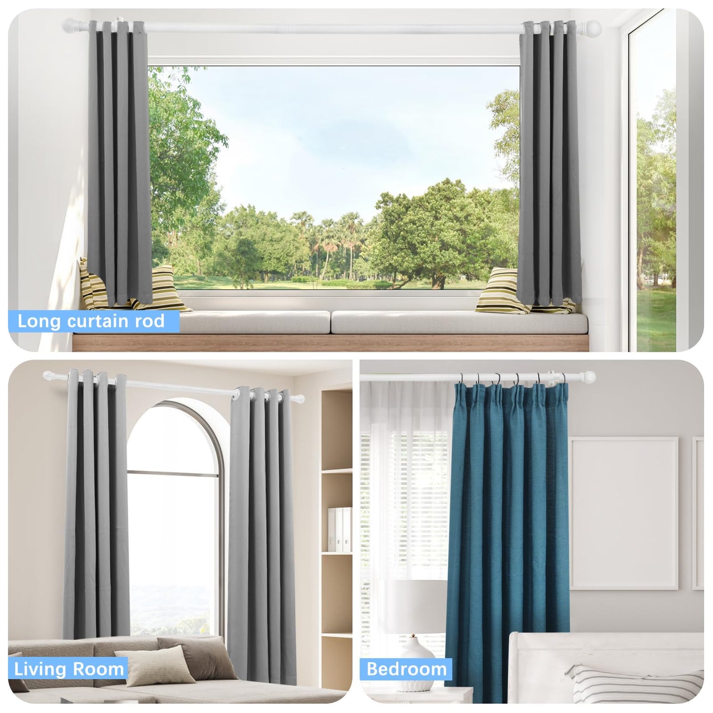 AMZSEVEN Curtain Rods for Windows 16 to 48 Inches, Curtain Rod Max Adjustable Length of 60 IN, 1" Diameter Drapery Rods Round Finials, White, Pack of 1