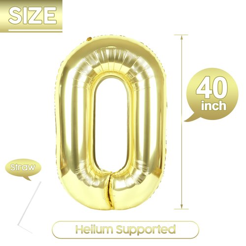 0 Balloon - Champagne Gold Birthday Number Balloons, 40 Inch Large Foil Balloons for Men Women Boys Girls Champagne Gold Themed Birthday Decorations