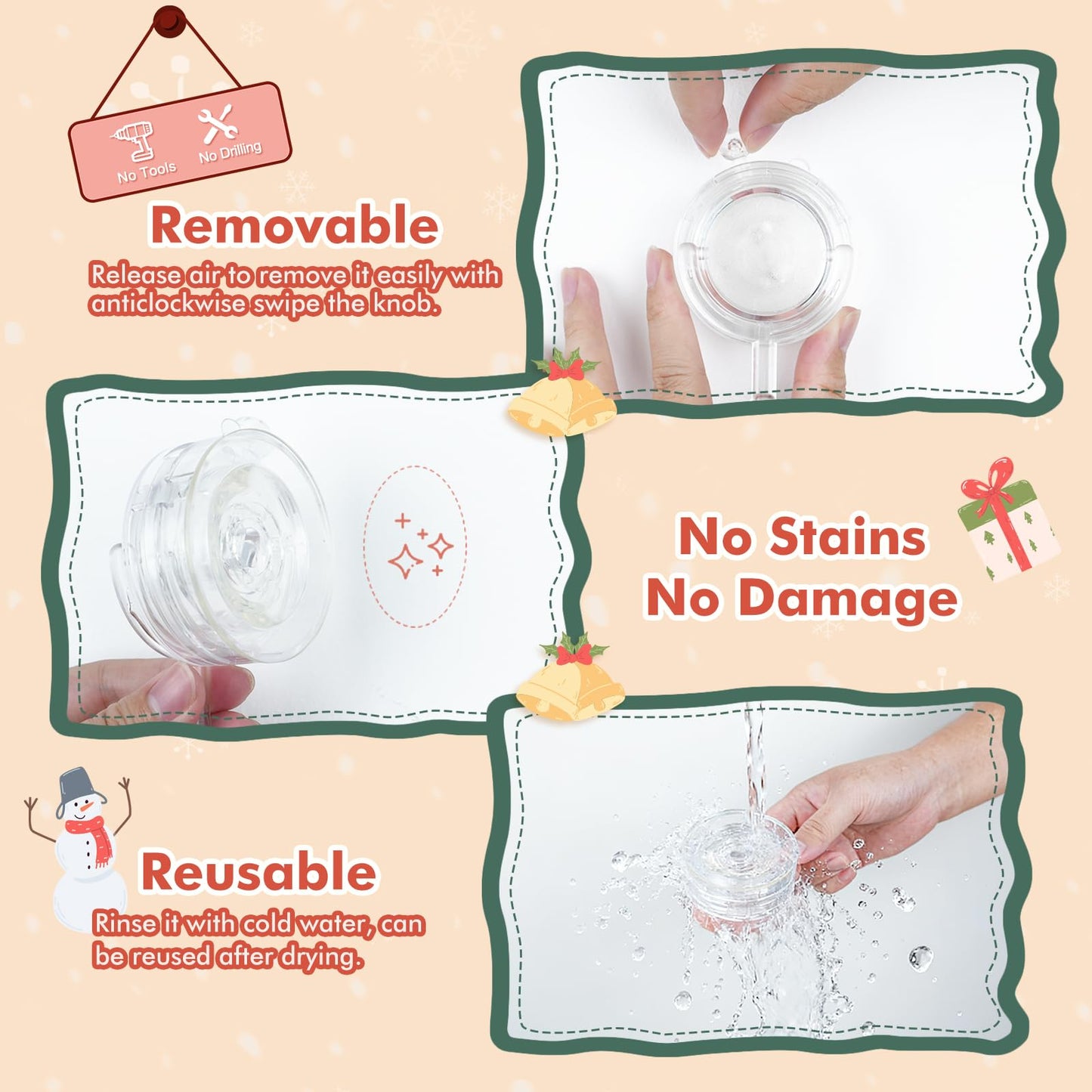 VIS'V Wreath Hanger, Large Twist Lock Suction Cup Wreath Hooks, Heavy Duty, 22 LB Capacity, Removable and Reusable, Round, Clear, 2 Pcs