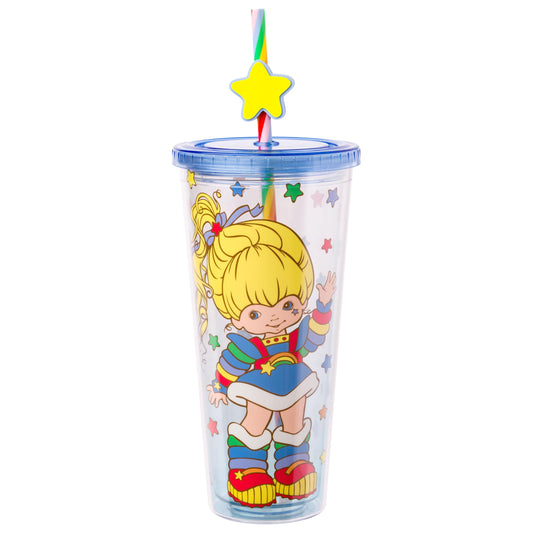 Silver Buffalo Rainbow Brite Plastic Cold Cup with Lid and Straw Topper, 24 Ounces