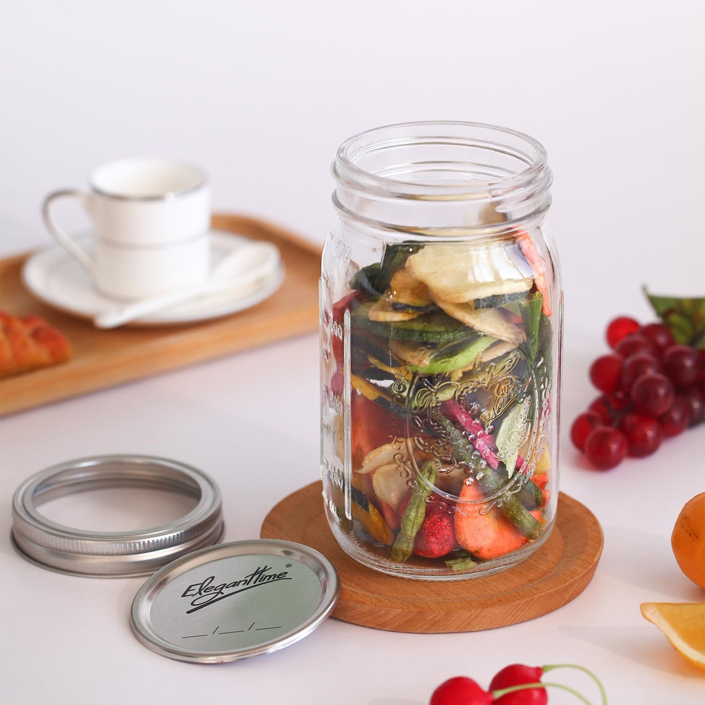 eleganttime Wide Mouth Mason Jars 32 oz with Lids and Bands Set of 12 Jars,Quart Large Glass Mason Jars with Airtight Lids,Great for Canning,Fermentation and Preservation