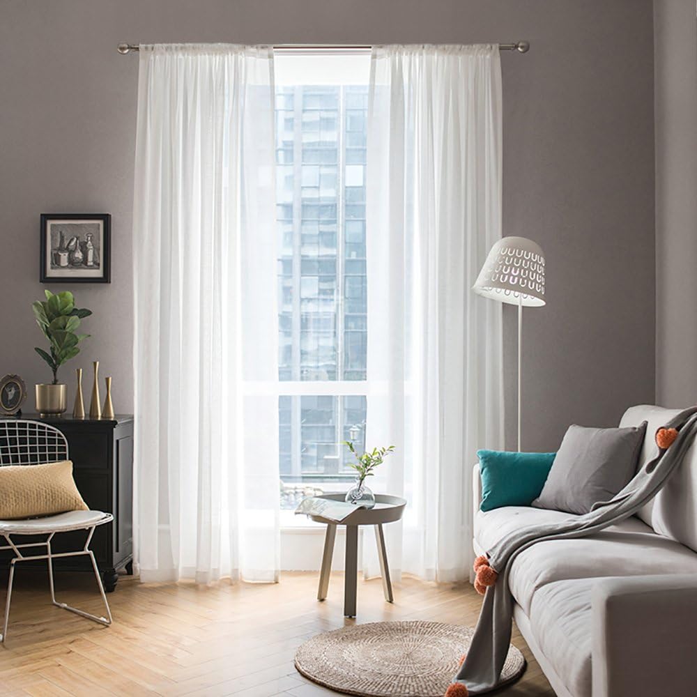 MIULEE White Sheer Window Curtains - Elegant Voile Drapes for Bedroom & Living Room | 54 x 84 Inches