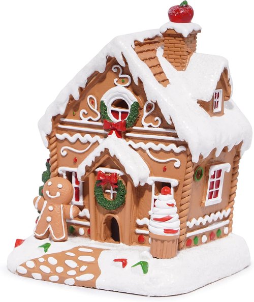 Hodao Gingerbread House Decoration | Handmade Polyresin Xmas Figurine for Winter Decor (Brown)