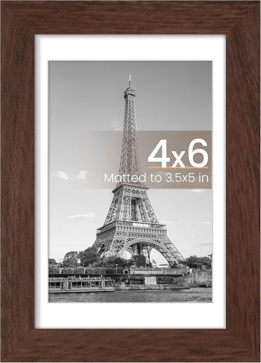 Upsimples 4x6 Picture Frame - Versatile Wall Hanging Design for 3.5x5 or 4x6 Photos - Brown, 1 Pack