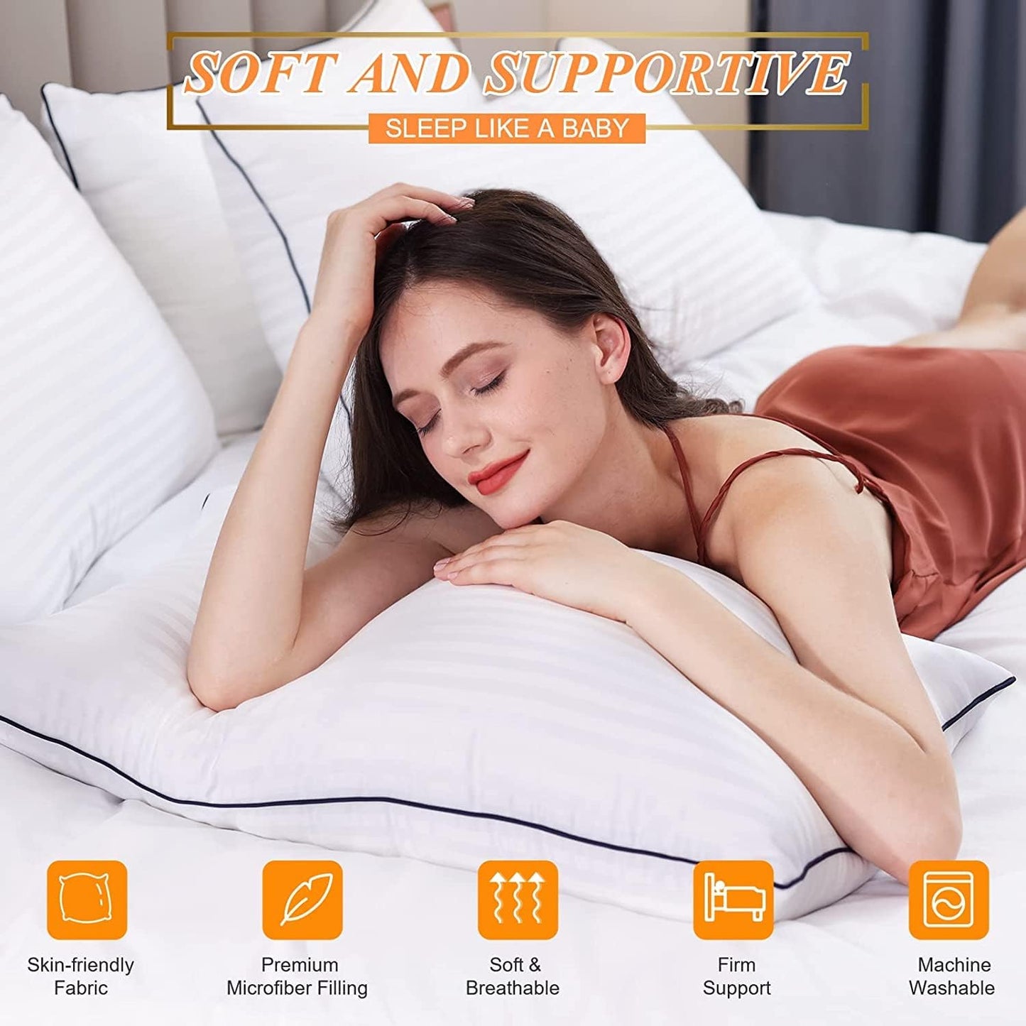 SEMZSOM King Size Bed Pillows - Set of 4 Luxury Soft Fluffy Down Alternative for All Sleepers