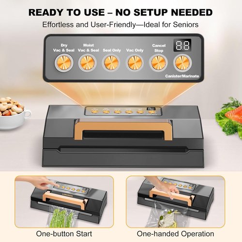 **Powerful Vacuum Sealer Machine by [Brand Name] - Commercial Grade with Double Heat Seal | Easy-Lock Handle & Built-in Cutter, Includes 2 Bag Rolls (Black)**