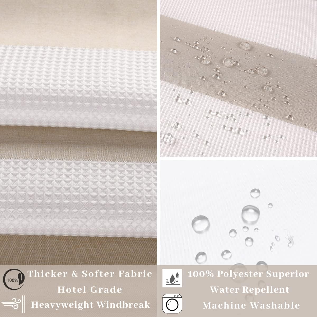 Skiennix Hook-Free Shower Curtain - 71"W x 74"H Light Beige & White Stripe with Mesh Window