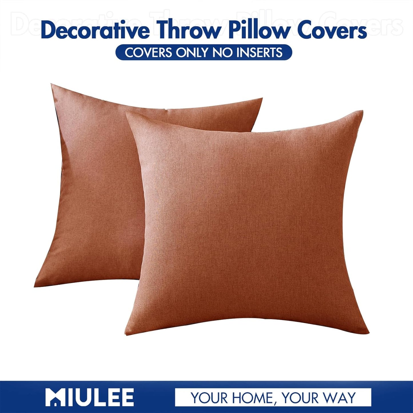 MIULEE Decorative Outdoor Throw Pillow Covers - Waterproof Faux Linen Cushion Cases | 12x12 Inch Rust (Pack of 2)