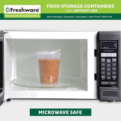 Freshware Food Storage Containers - 32 oz Plastic Deli Containers with Lids | BPA Free, Stackable & Leakproof
