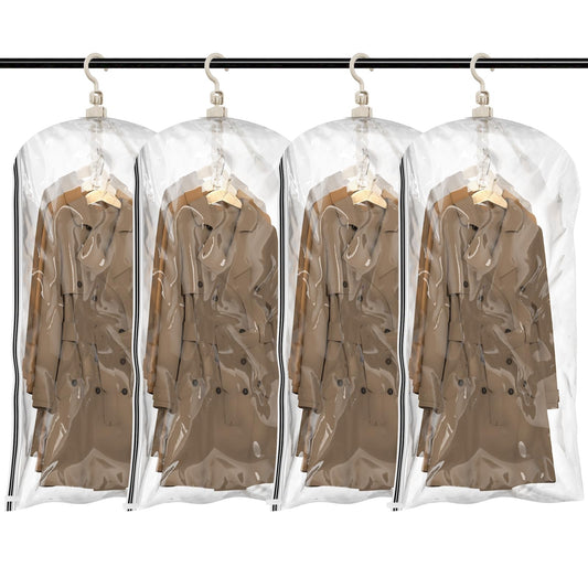TAILI Hanging Vacuum Sealer Spave Saver Storage Bags for Clothes, Closet Organizers, Travel, (4 Pack Short) Clear