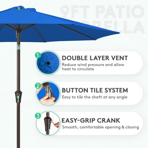 JEAREY 9FT Outdoor Patio Umbrella - UV Protection & Waterproof with Push Button Tilt | Royal Blue