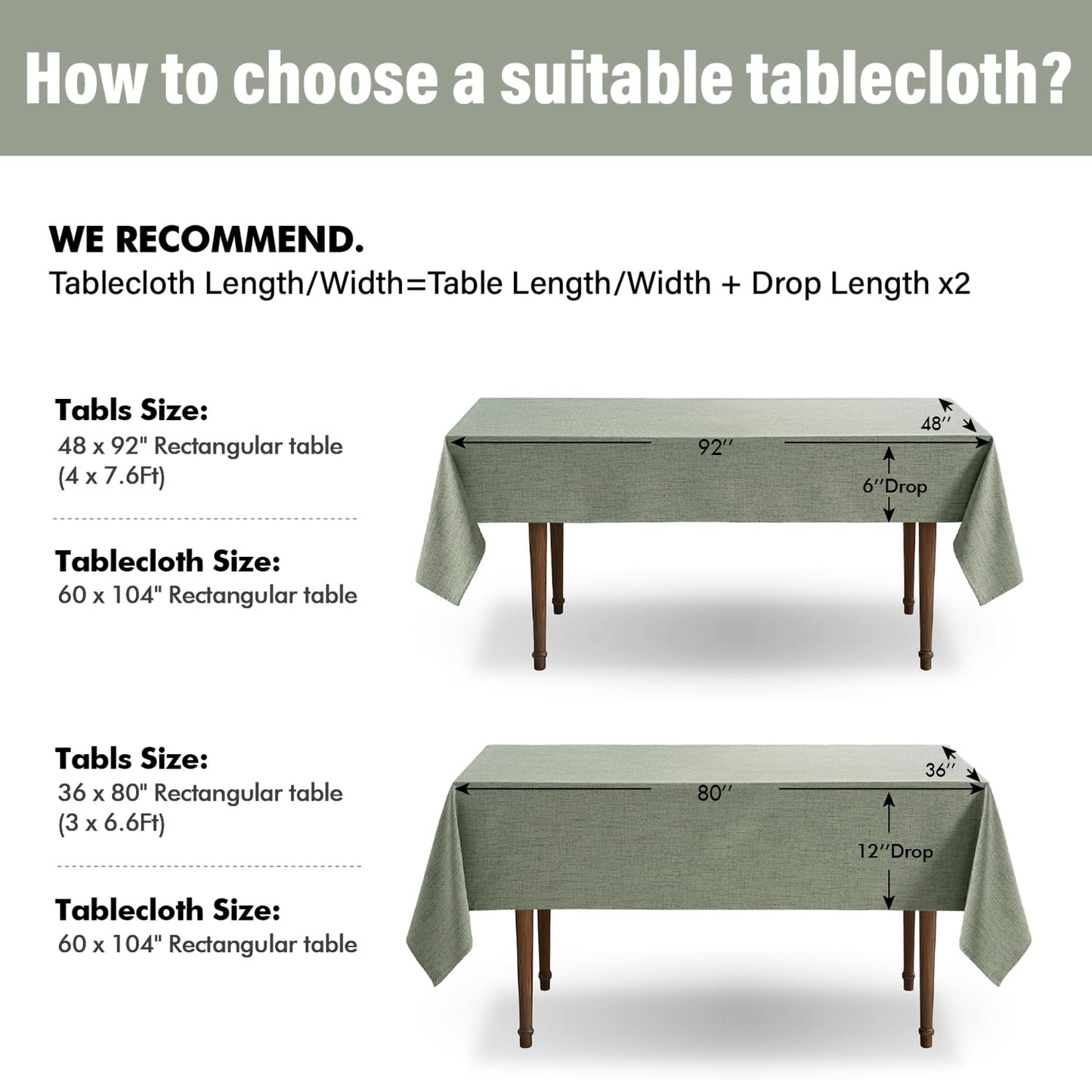 MIULEE Sage Green Linen Polyester Tablecloth 60x104 Inch Spring Rectangle Table Cloth Waterproof,Stain Resistant for Dining Party Wedding
