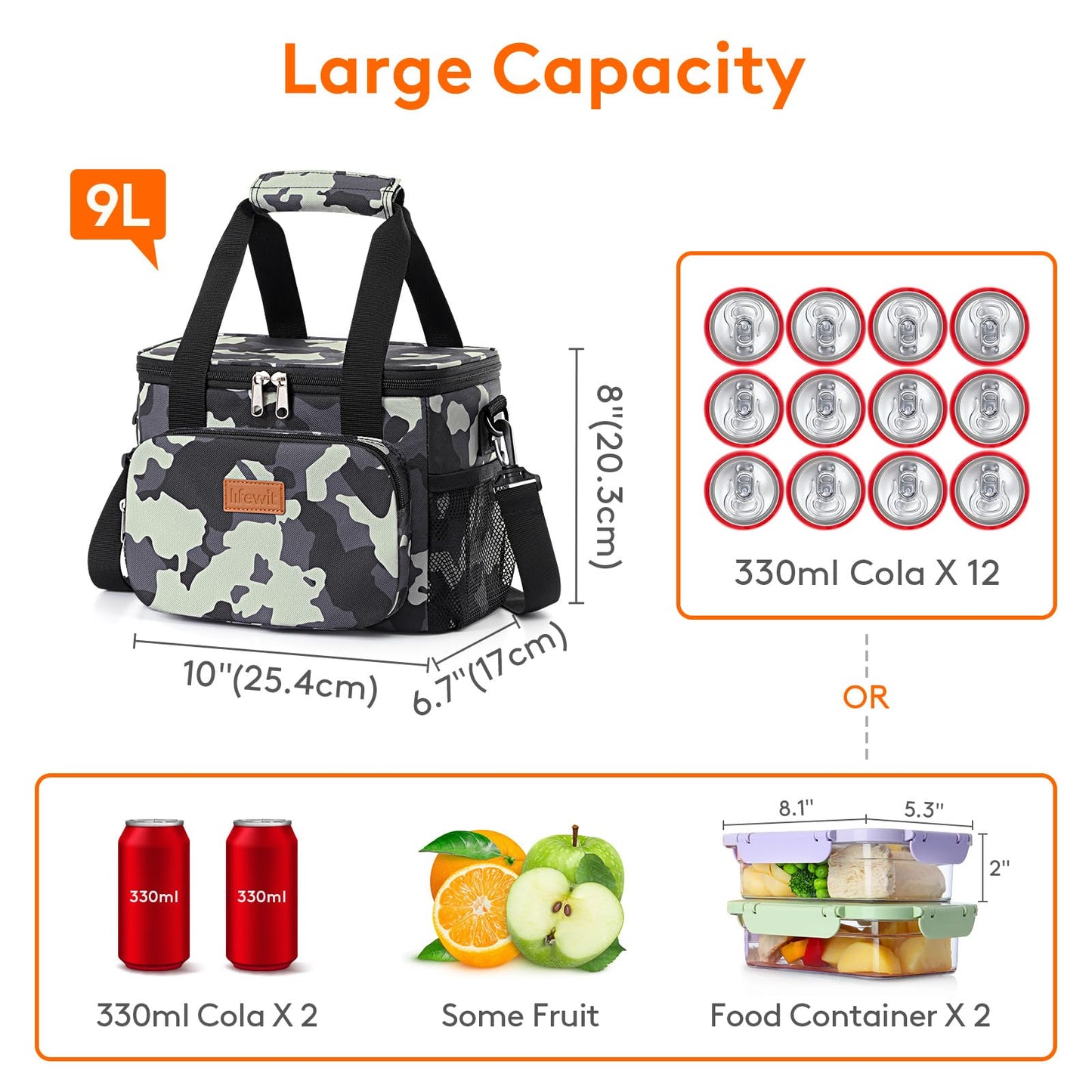 Lifewit Medium Lunch Bag, Insulated Lunch Box, Soft Cooler Cooling Tote for Adult Men Women, Camouflage 12-Can (9L)