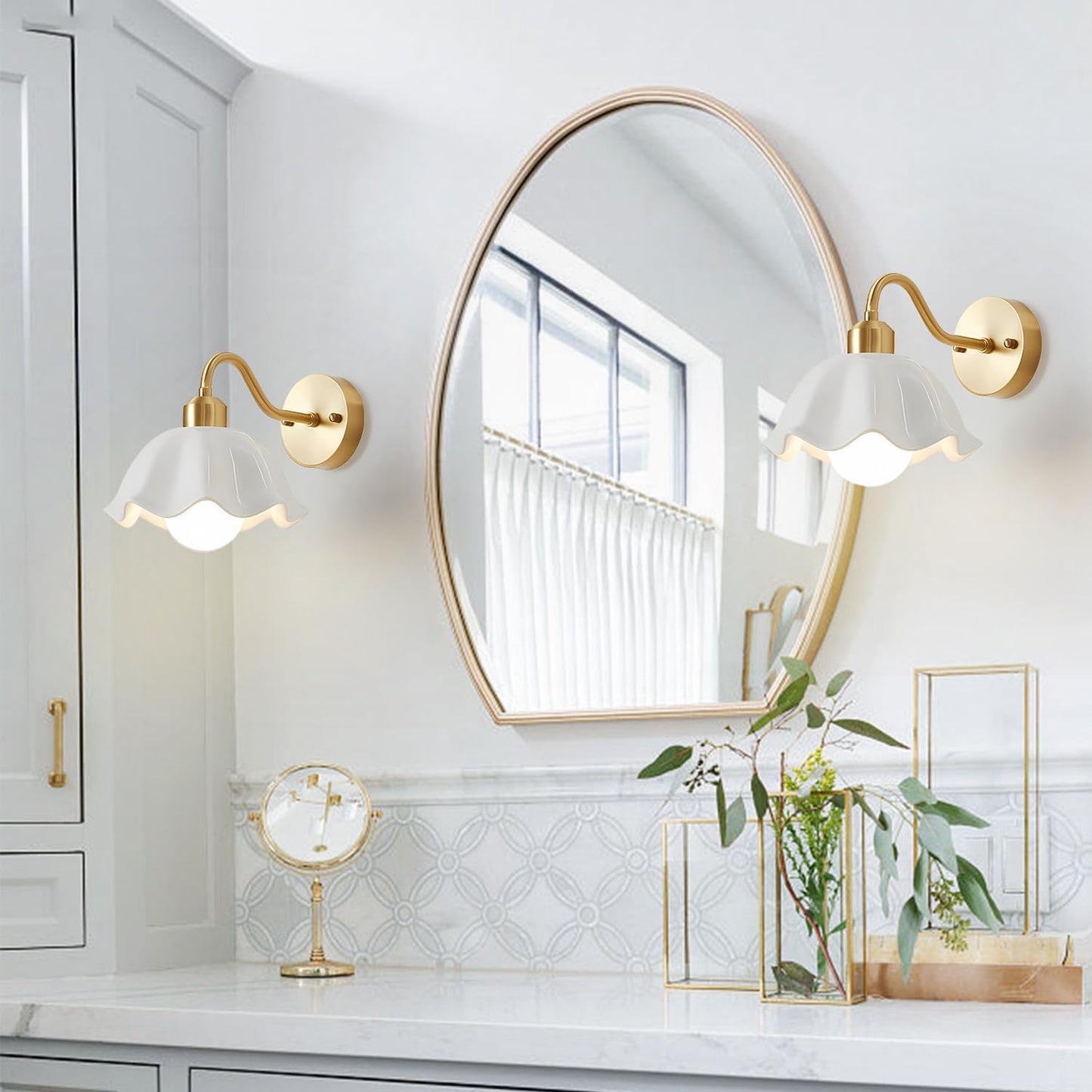 Gold Wall Sconce 1-Light Modern Wall Lighting Fixture Farmhouse Vanity Sconces Lights with Milk White Glass Shade Indoor Wall Sconce Lamp Wall Mount Light Fixture for Bedroom MWL02-1A