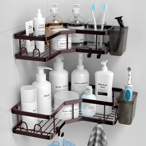 **AKTECKE Shower Caddy | 2-Pack Corner Organizer with Adhesive Shelves - No Drilling Stainless Steel Storage Rack**