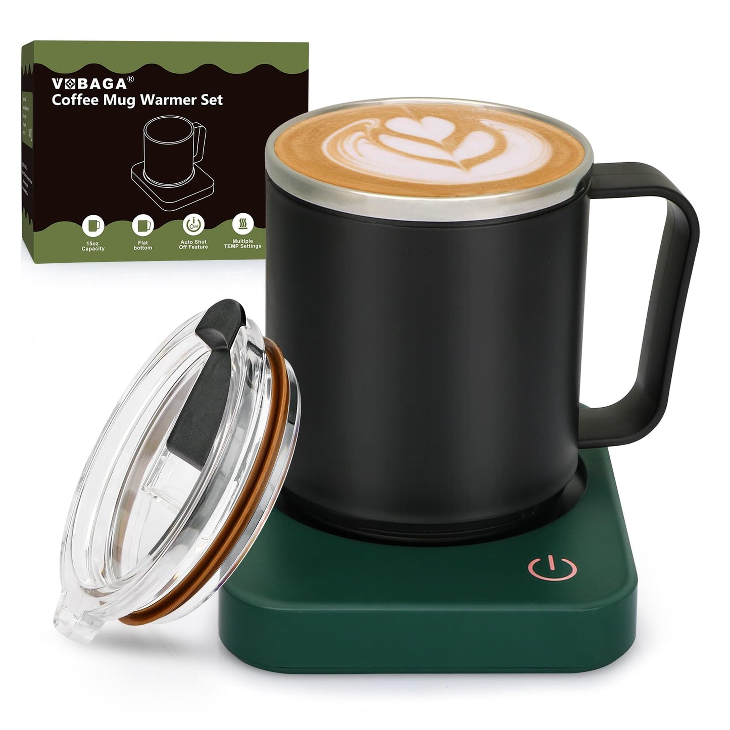 VOBAGA Coffee Mug Warmer Set with Auto Shut Off, 15 oz Coffee Mug Gift Set & 3 Temperature Settings Home Office Desk Accessories Valentine's Day Gift