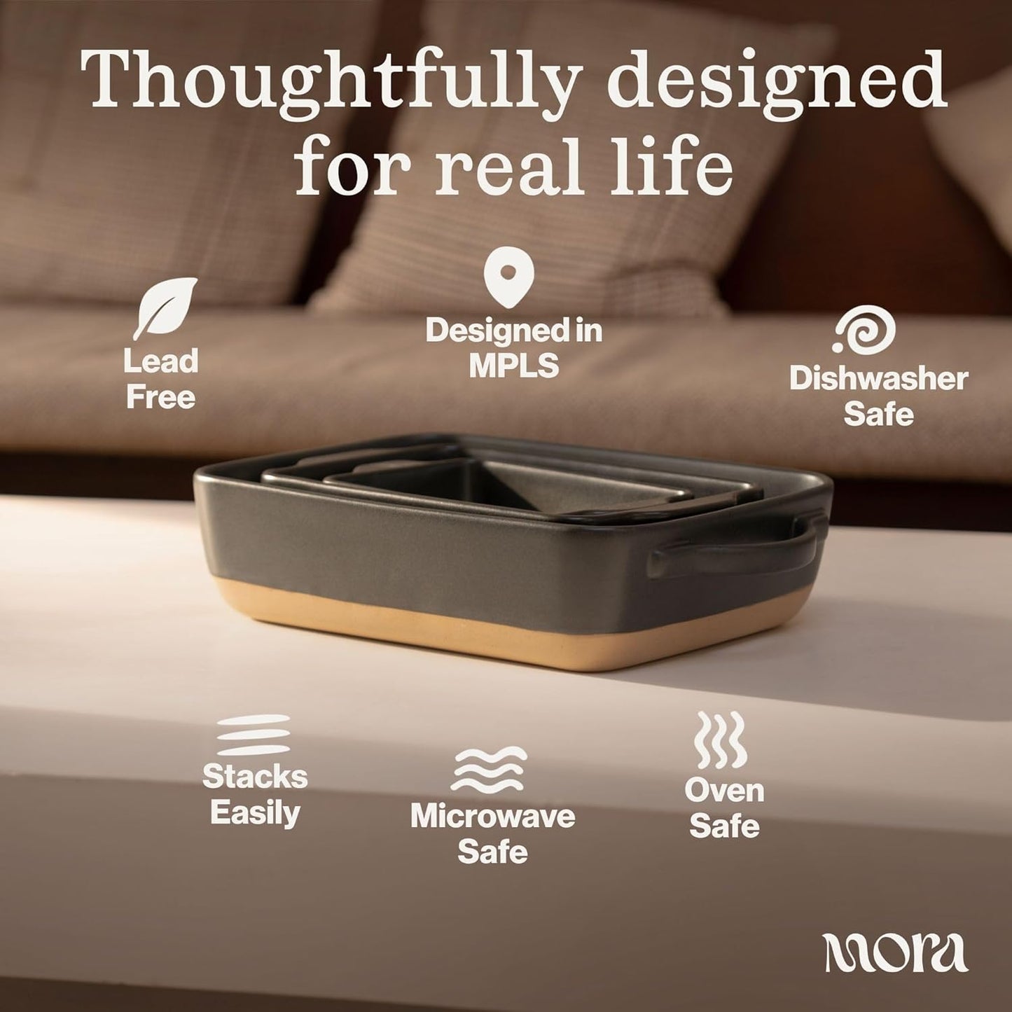 Mora Ceramic Baking Dish - Large 9x13 in Extra Deep Casserole Pan | Versatile Porcelain Bakeware in Liquorice