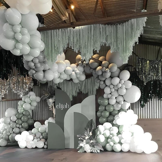 PartyWoo Dusty Green Balloons 140pcs Different Sizes Pack of 18 12 10 5 Inch Sage Olive Eucalyptus Green Boho Neutral Balloon Arch Kit for Jungle Woodland Theme Birthday Party Decorations Green-F59