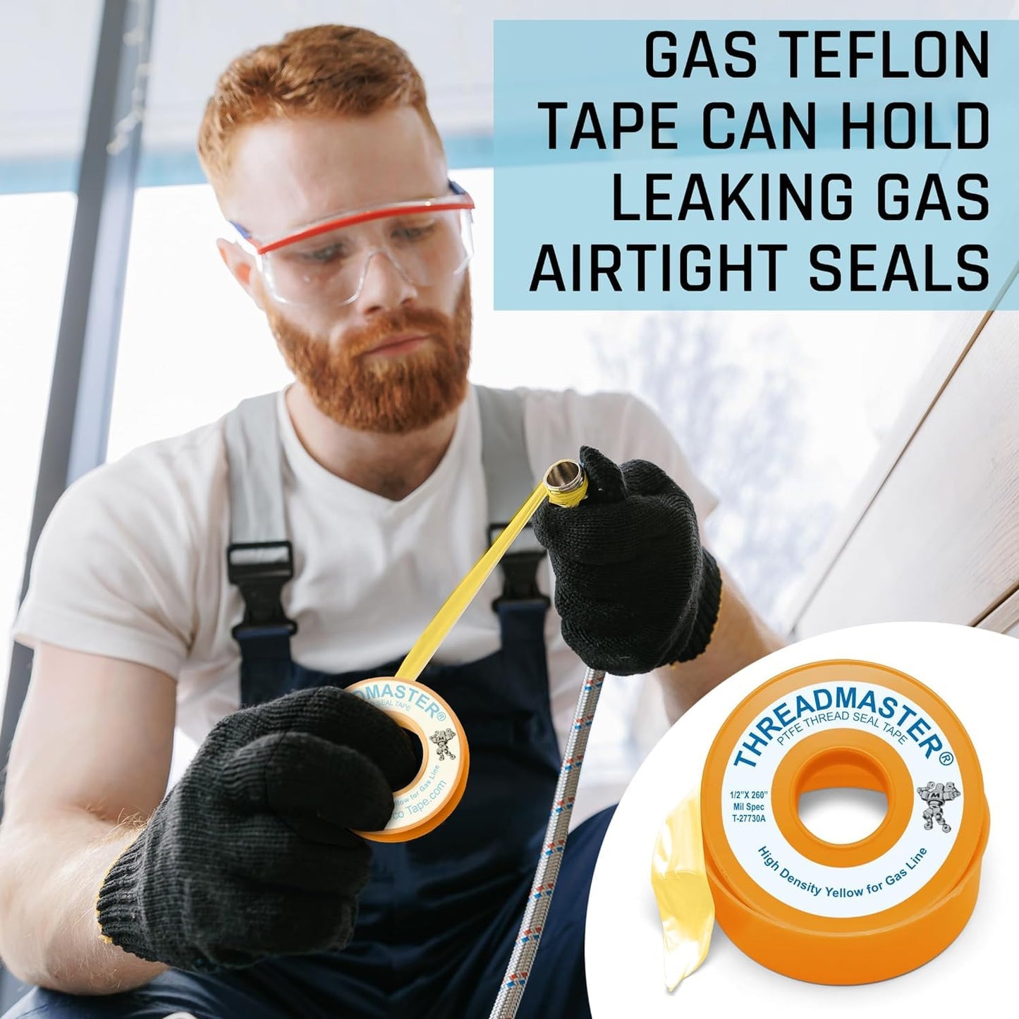 TAPEWELL Yellow Gas Pipe Thread Sealant Tape - 1/2" Width | Ideal for Propane & Natural Gas