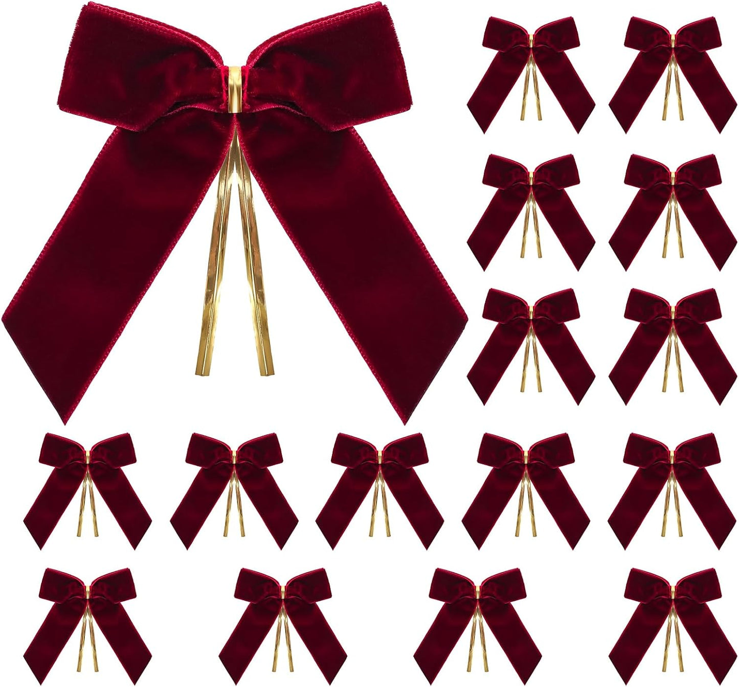 PintreeLand Red Velvet Christmas Bows - 16 Pack Decorative Twist Ties for Trees & Gifts | 3.5x3.5 Inch