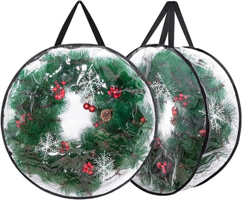 Clear Wreath Storage Bags by [Brand Name] - 2-Pack 24'' Christmas Wreath Containers with Dual Zippers