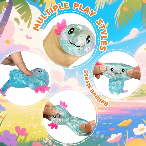 Axolotl Squishy Stress Relief Toy - Glitter Fidget Toy for Kids & Adults | Blue Color, Perfect for Anxiety Relief