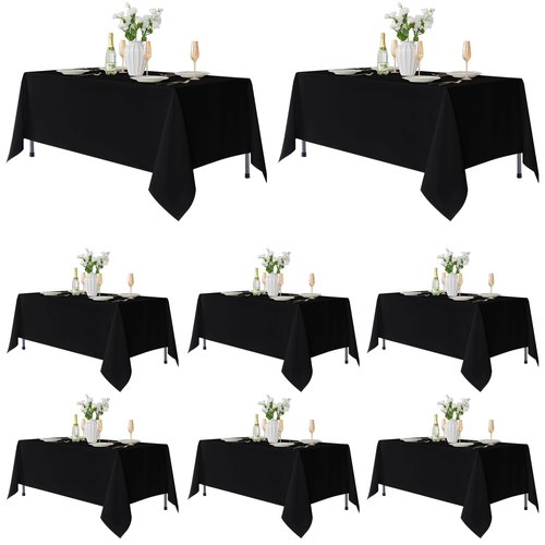 Fitable 8 Pack Rectangle Tablecloths: Stain Resistant Wrinkle Free Circle Table Clothes, Washable Reusable Polyester Table Covers for Wedding Party Birthday Banquet Reception(Black, 60x102 Inch)