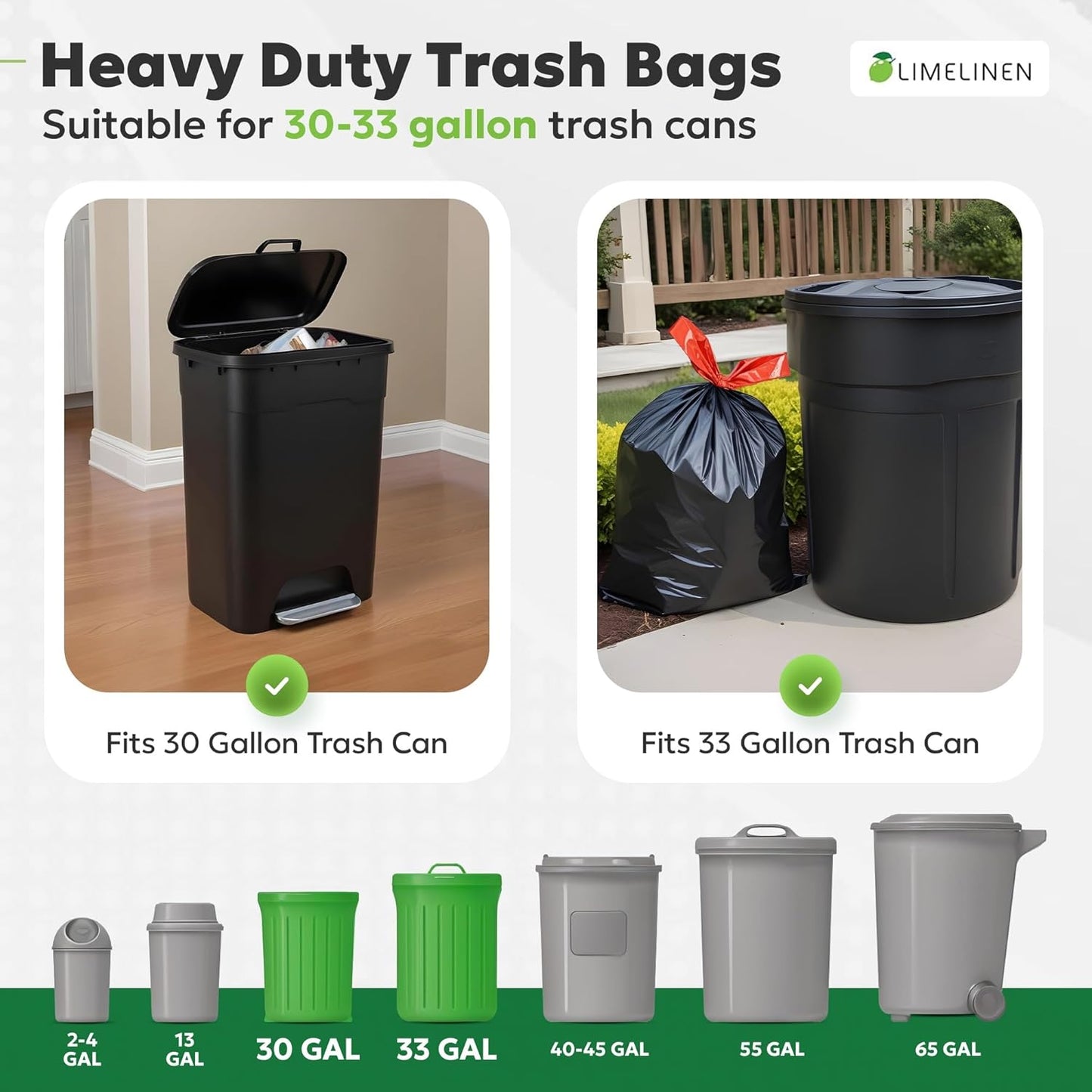 LIMELINEN 30 Gallon Extra Thick Trash Bags - 100 Count Drawstring, Leak & Odor-Resistant for Home & Office