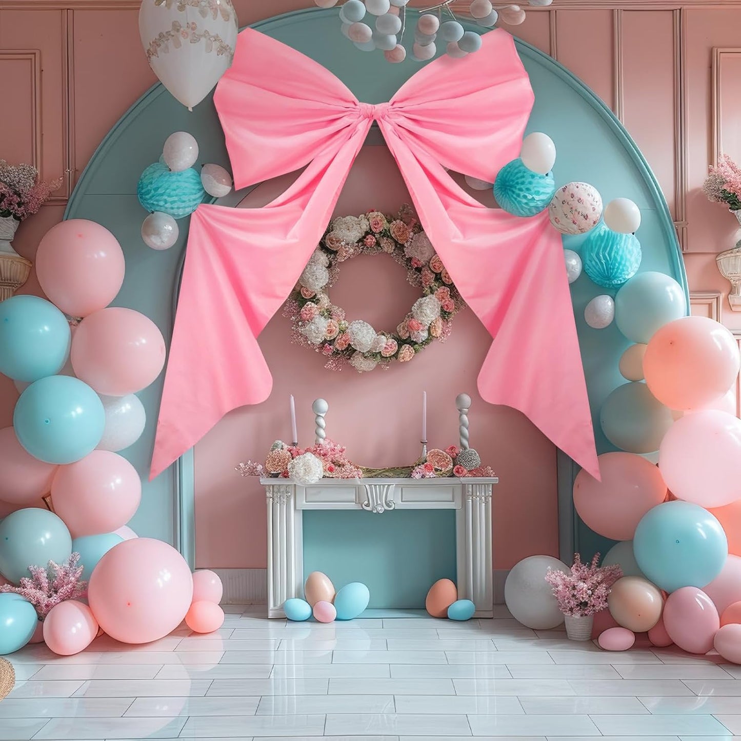 Wavwavw Giant Wall Bow Decorations - 39 x 72 Inch Pink Ribbon for Birthday, Baby Shower & Wedding Decor