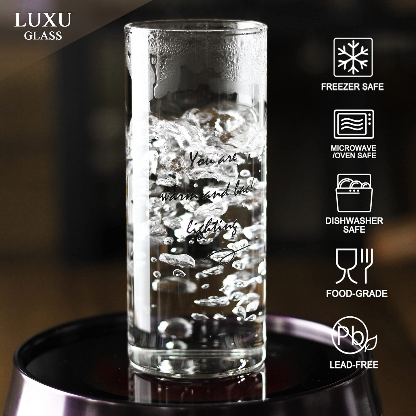 LUXU 13oz Highball Glasses, 2pc Tall Glass Sets. Lead-Free Drinking Glasses. Water Glasses, Mojito Glass Cups,Collins Bar Glassware, and Mixed Drink Cocktail Glass Set