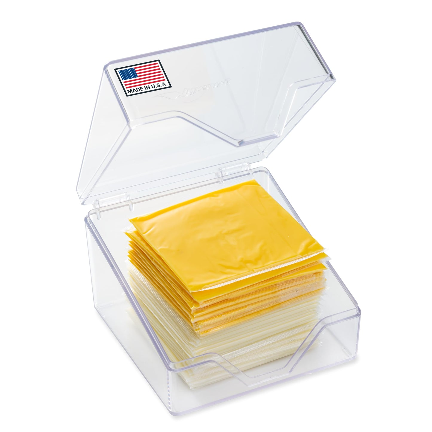 Pikanty American Cheese Slice Container for Refrigerator - Large Clear Plastic Holder Fits 24 Kraft or Sargento Singles, Sliced Cheese Keeper with Hinged Lid, Dishwasher Safe, Made in USA