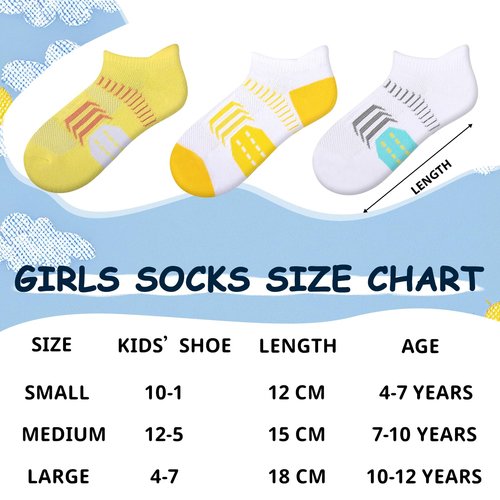 Comfoex 10 Pairs Girls Ankle Athletic Socks Cushioned Running Cotton Socks For 4-6 6-8 8-10 10-12 Years Old