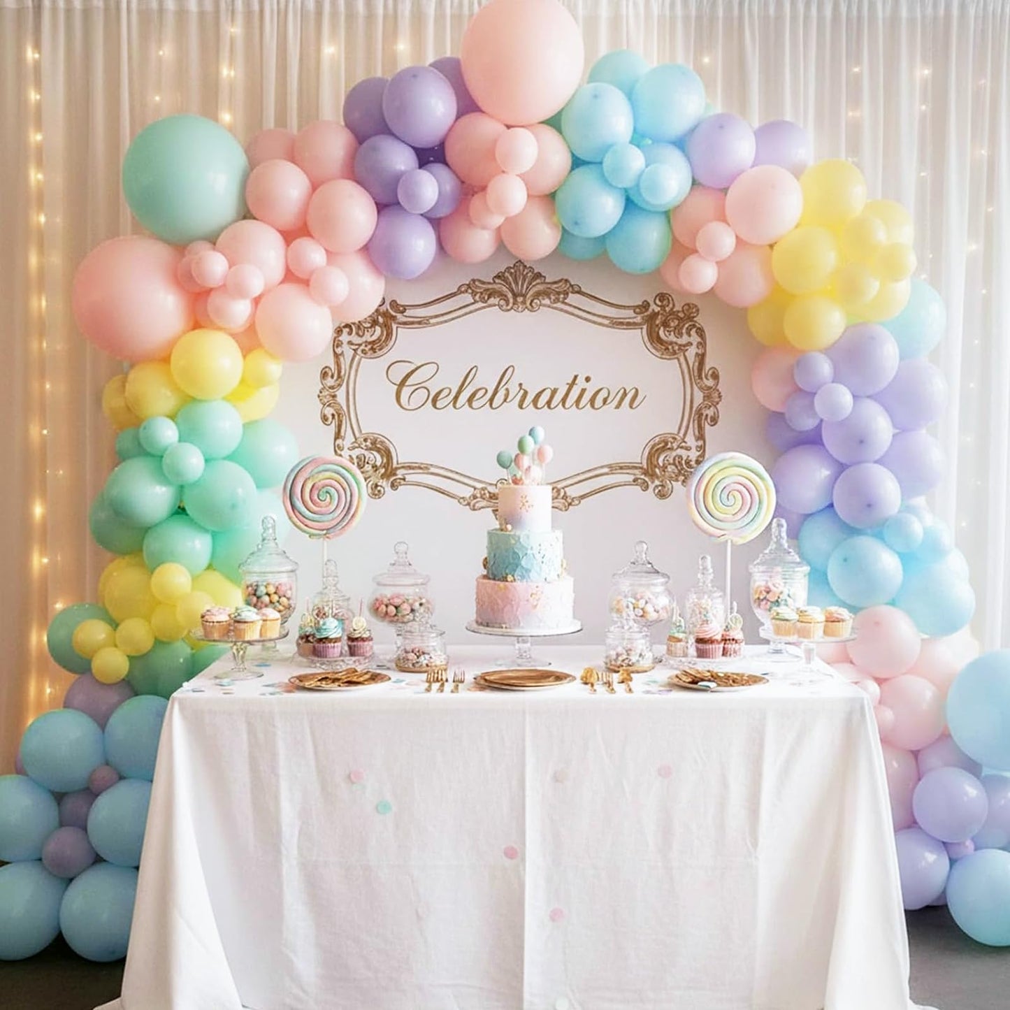 RUBFAC 154pcs Pastel Balloons Different Sizes 18 12 10 5 Inch, Latex Macaron Rainbow Balloons Arch Kit for Easter Themed Party Birthday Wedding Baby Shower Grad Anniversary Decoration