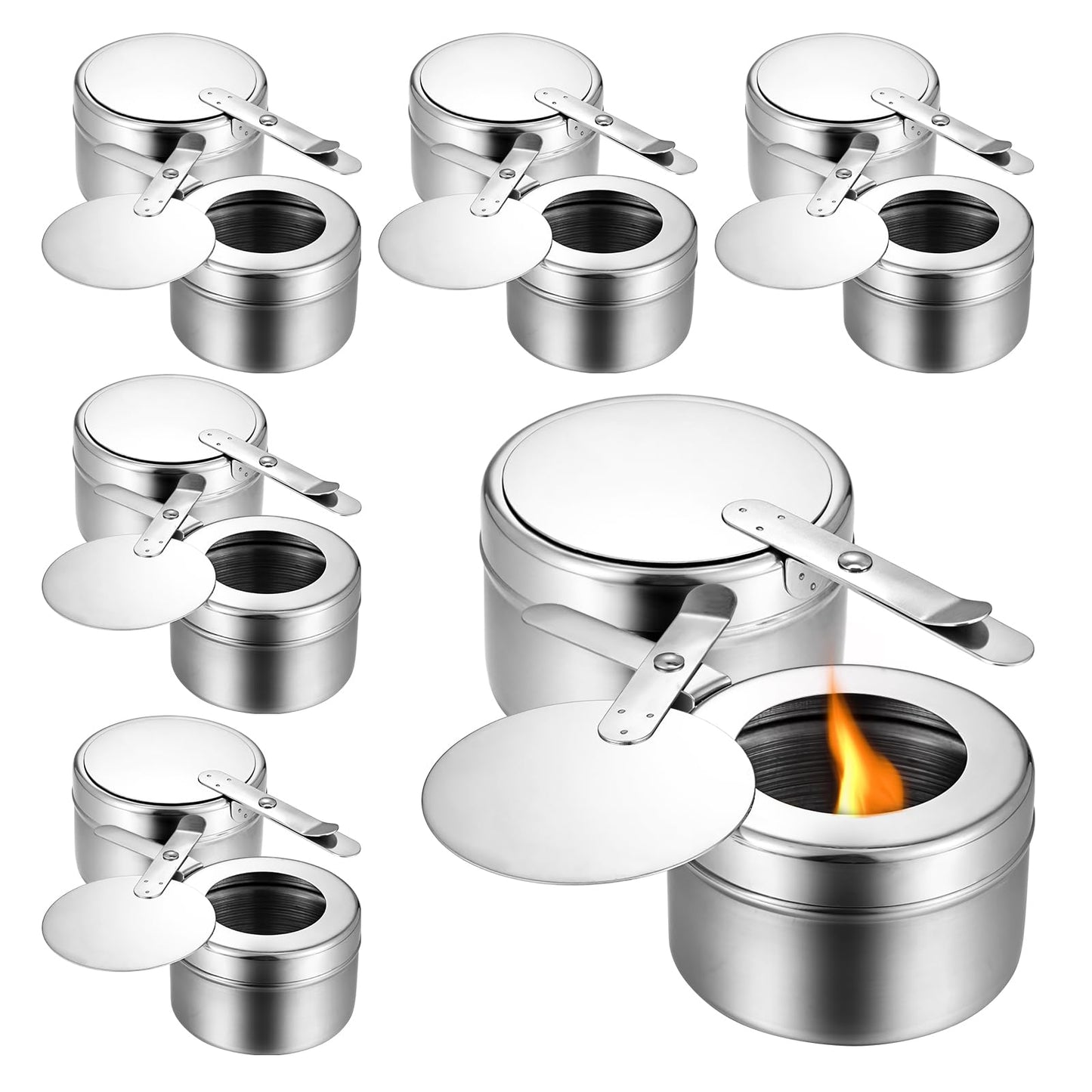 12 Pack Stainless Steel Chafing Fuel Holders with Safety Covers – Durable, Rust-Resistant Canned Heat Box Holders for Buffets, Catering, Barbecues, and Parties (Silver, 3.5" x 3.5" x 2")