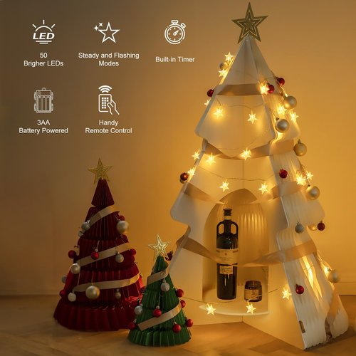 Brightown Star String Lights - 2 Pack Total 33ft 100 LED Star Fairy Lights Battery Operated with Remote for Indoor Outdoor, Twinkle Fairy Christmas Light for Bedroom Wedding Party Decor, Warm White