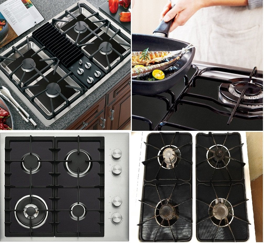 Stove Burner Covers - Gas Stove Protectors Black 0.2mm Double Thickness, Reusable, Non-Stick, Fast Clean Liners for Kitchen/Cooking. Stove top Covers Gas Burners Size 10.6" x 10.6" BPA Free(8 Packs)