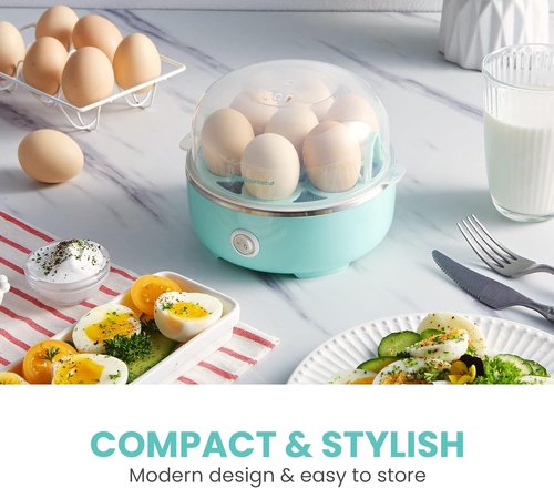 Elite Gourmet Easy Egg Cooker - Electric 7-Egg Capacity, Auto Shut-Off, Retro Mint Design