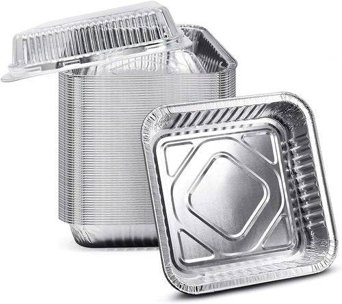 Foil Baking Pans with Lids by [Brand Name] - 30 Reusable 8x8 Inch Aluminum Pans for Oven & Food Storage
