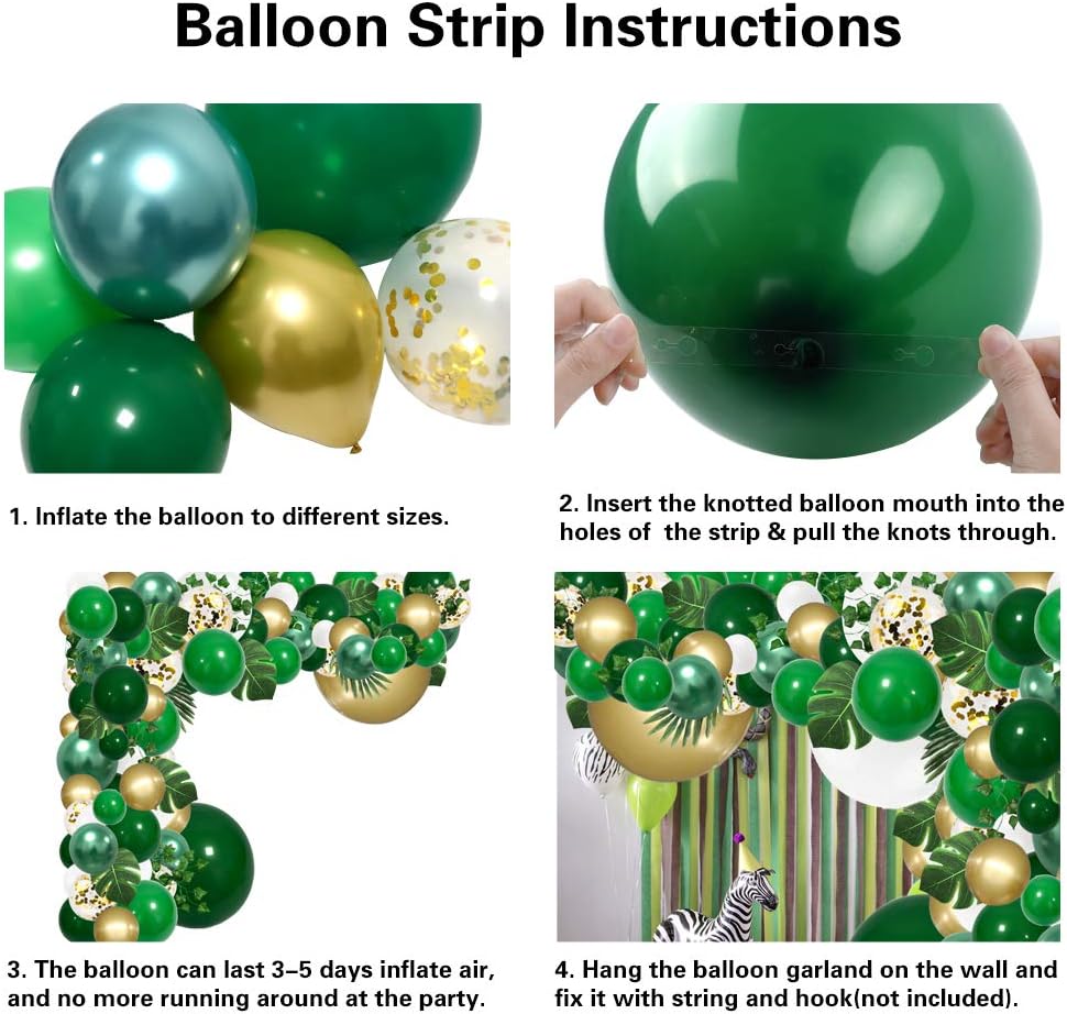 RUBFAC Jungle Balloons Garland Arch Kit - 152pcs Green & Gold Safari Decorations for Wild One Birthday