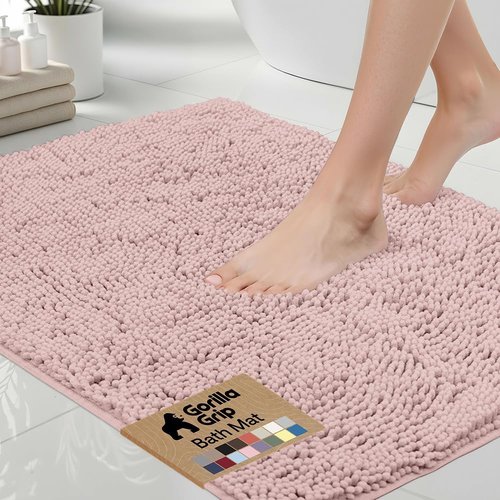 GORILLA GRIP Bath Rug Mat - Soft Absorbent Chenille | Quick-Dry Microfiber, 44x26, Dusty Rose