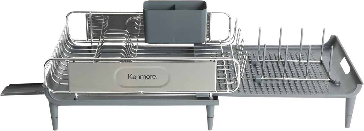 Kenmore Expandable Full Size Dish Rack - Rust Resistant with Drain Board & Flatware Caddy