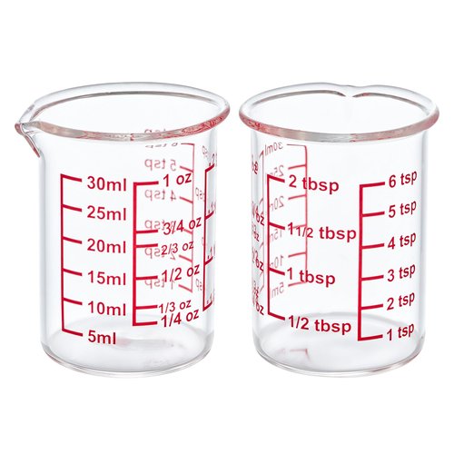 High Borosilicate Glass Measuring Cup with V-Shaped Spout, 30ml (1oz) | Pack of 2 – Precision Glass Measuring Cup for Kitchen & Bar