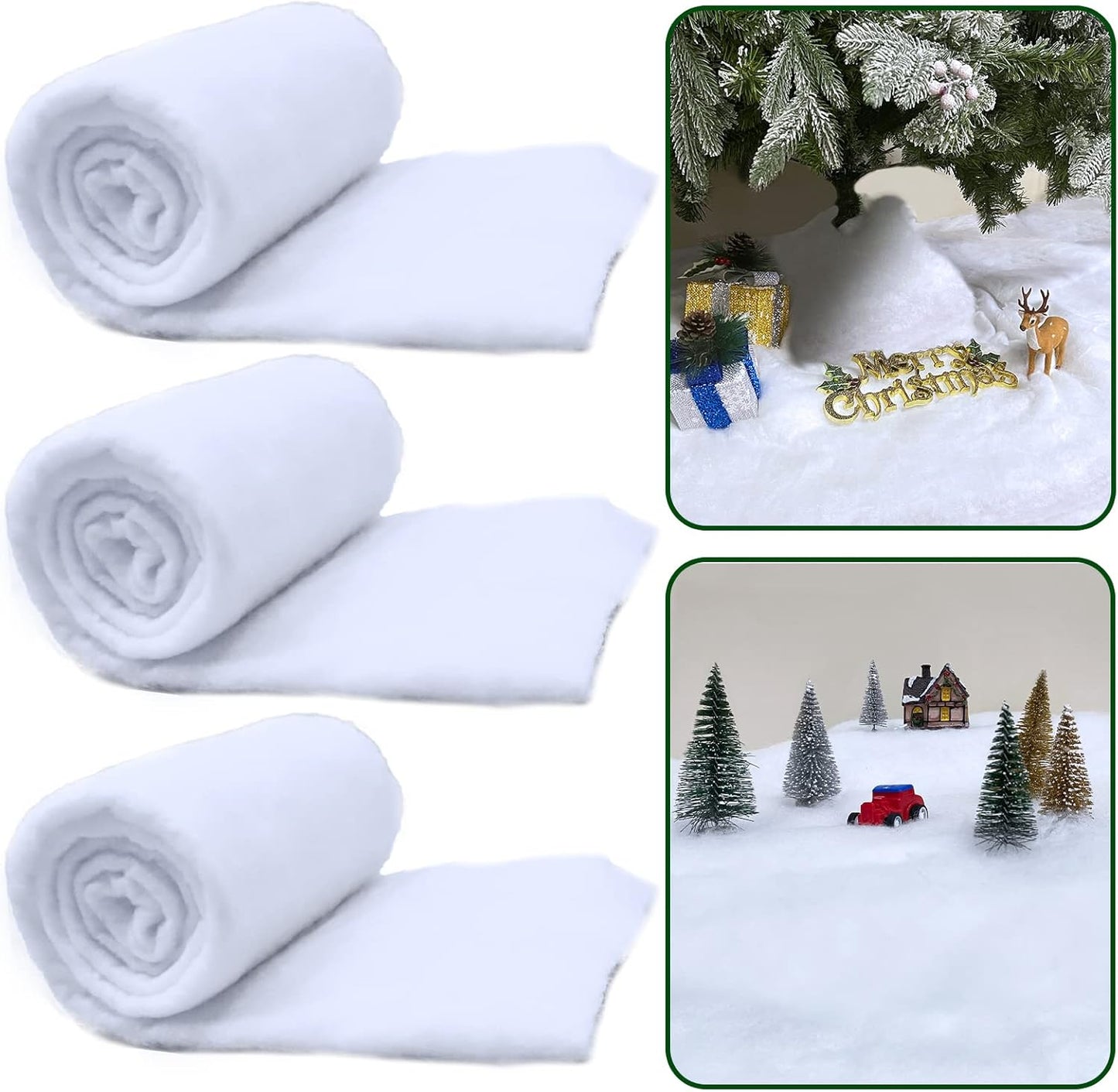 TURNMEON Christmas Snow Blanket Roll - 3 Pack, 10 Ft x 15 Inch Soft Artificial Snow for Holiday Decor