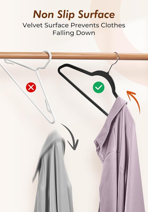 HOUSE DAY Black Velvet Hangers - 50 Pack Non-Slip Felt Closet Essentials | Space-Saving & Gentle on Clothes