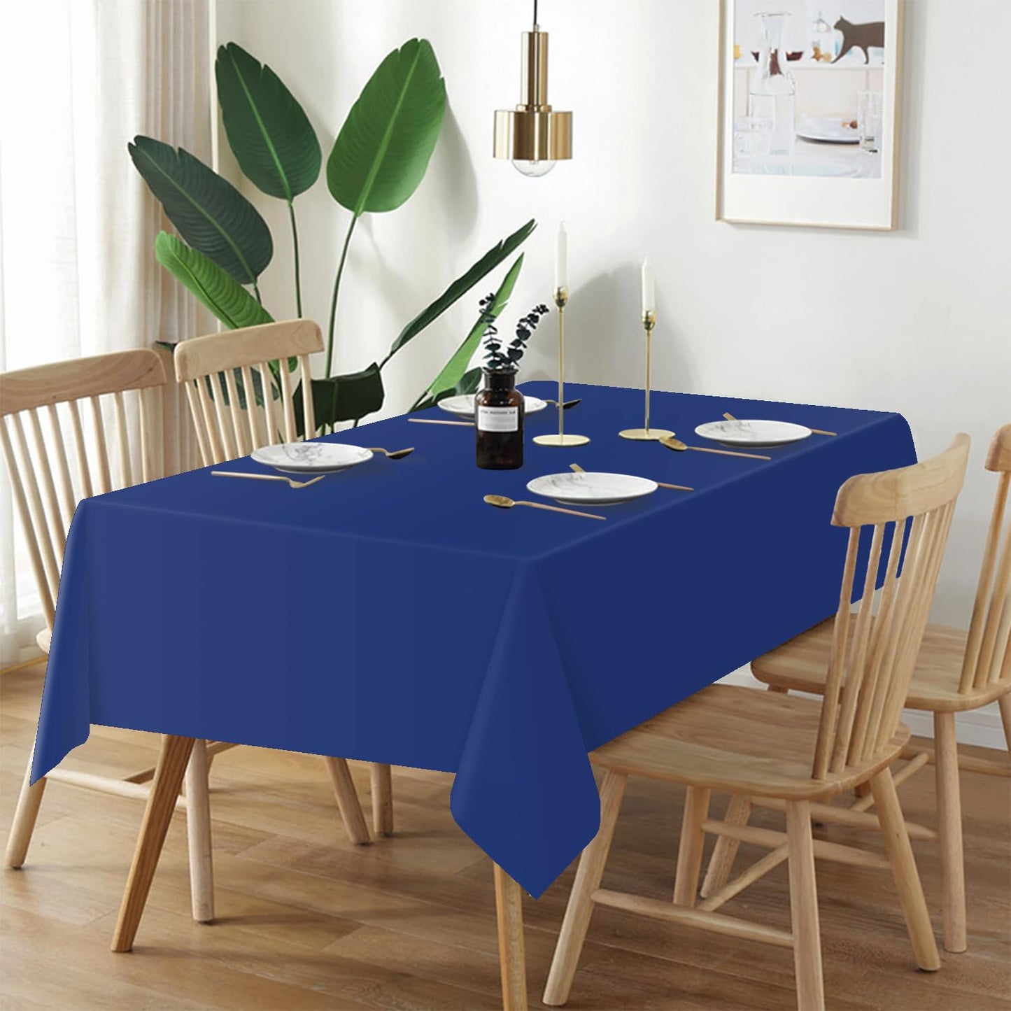 QIKSION Navy Blue Plastic Table Cloth Disposable 2 Pack, 54 x 108 Inch Tablecloths for Party, Graduation, Patriotic, Veterans Day Decorations, Dark Blue Rectangle Table Cover