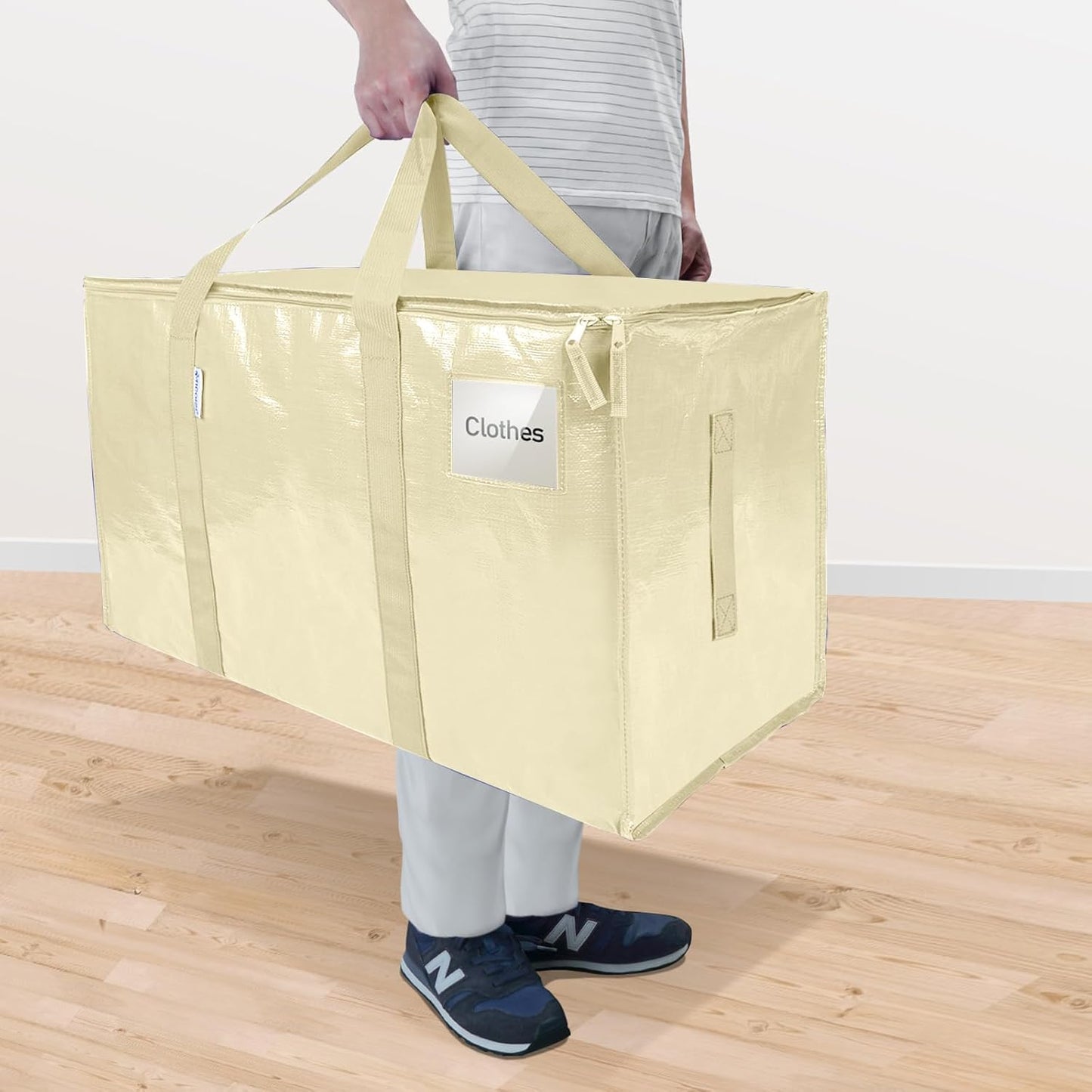 TICONN Extra Large Moving Bags - Heavy Duty Storage with Zippers & Handles | 6 Pack, Cream Color